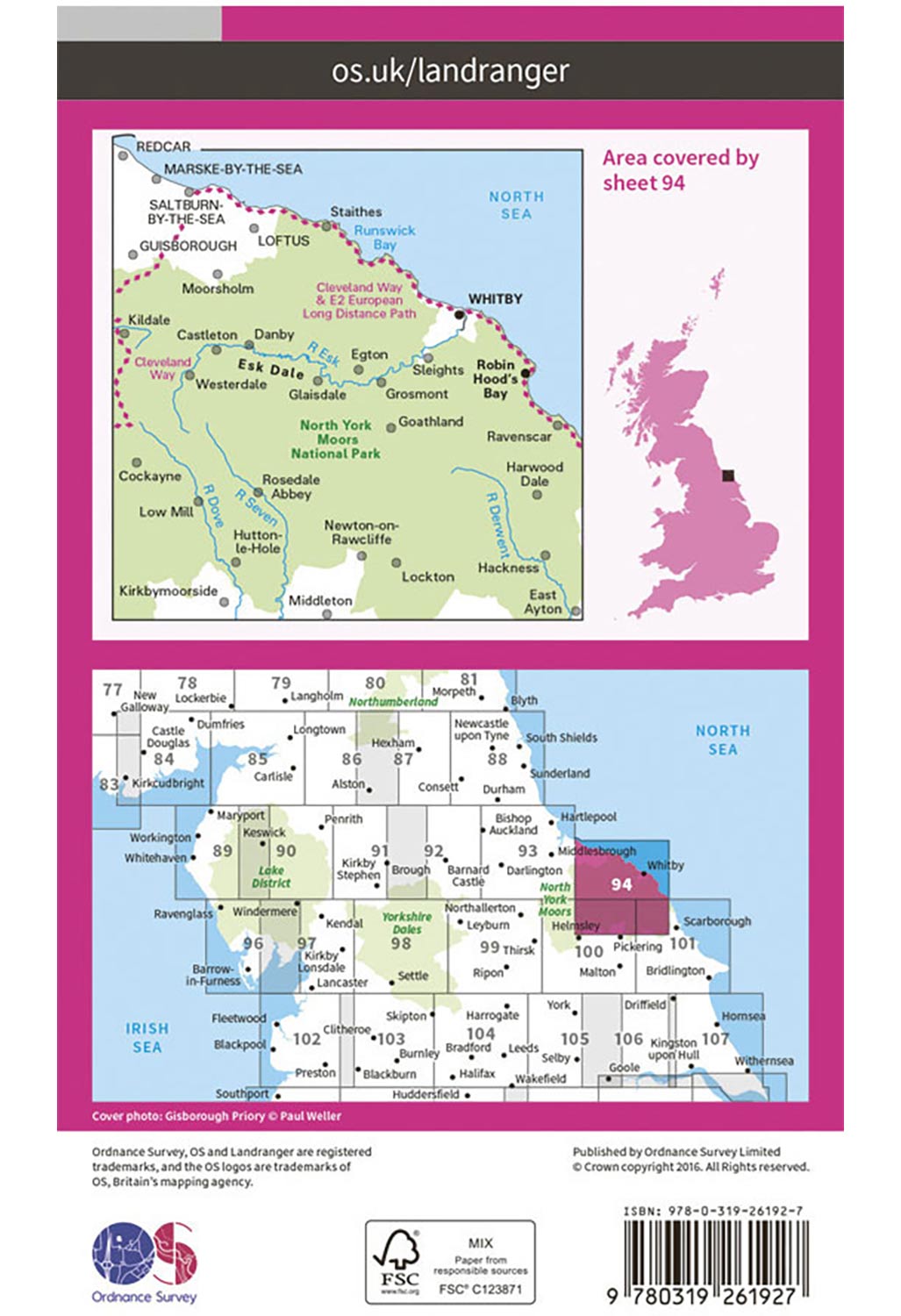 Ordnance Survey Whitby, Esk Dale & Robin Hood's Bay - Landranger 94 Map