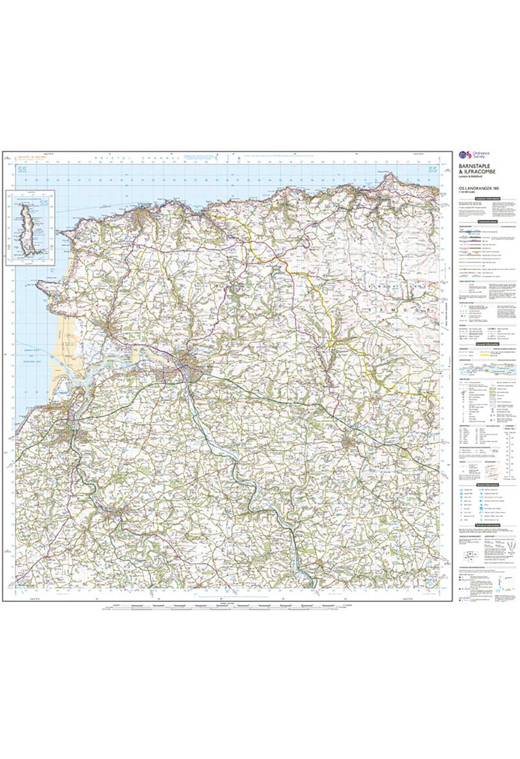 Ordnance Survey Barnstaple, Ilfracombe, Lynton & Bideford - Landranger 180 Map