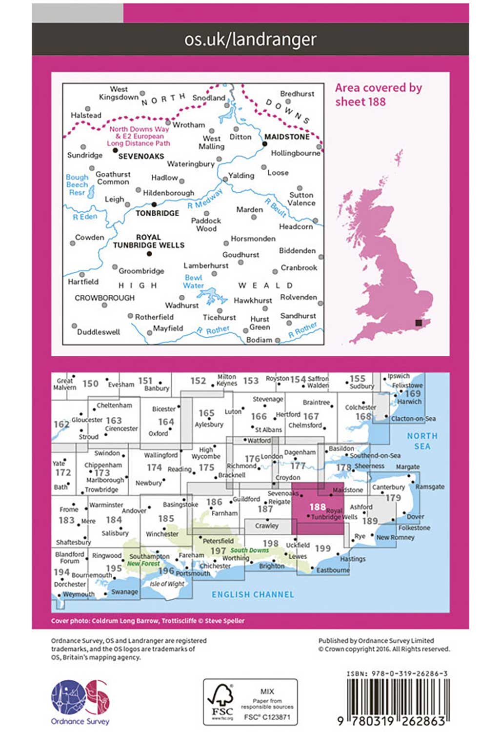 Ordnance Survey Maidstone & Royal Tunbridge Wells - Landranger 188 Map