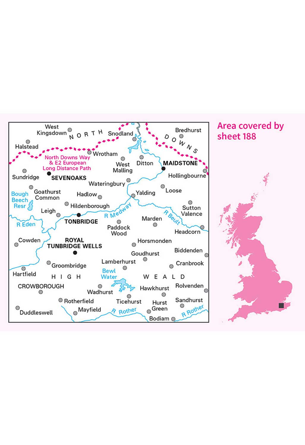 Ordnance Survey Maidstone & Royal Tunbridge Wells - Landranger 188 Map