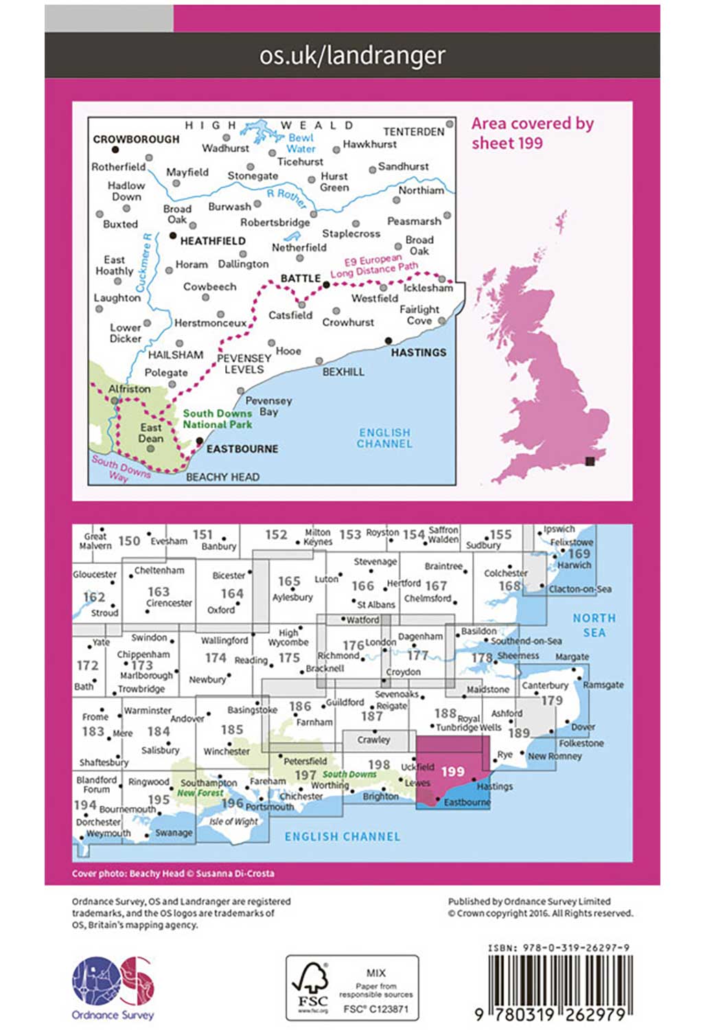 Ordnance Survey Eastbourne, Hastings, Battle & Heathfield - Landranger 199 Map