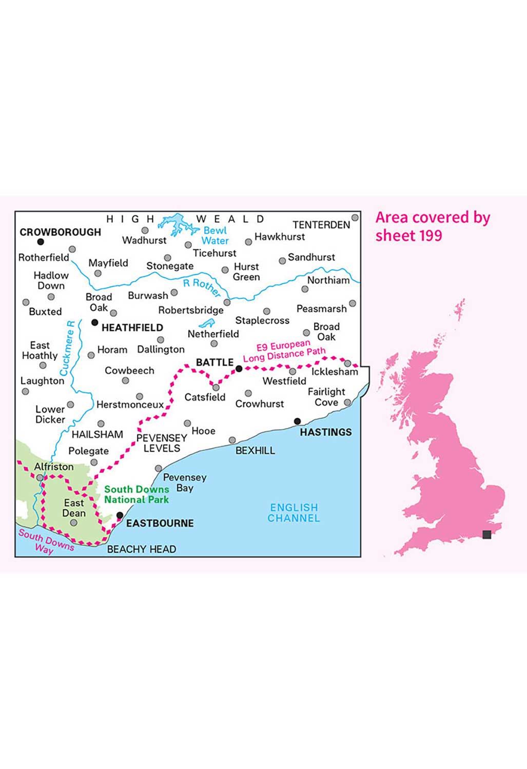 Ordnance Survey Eastbourne, Hastings, Battle & Heathfield - Landranger 199 Map