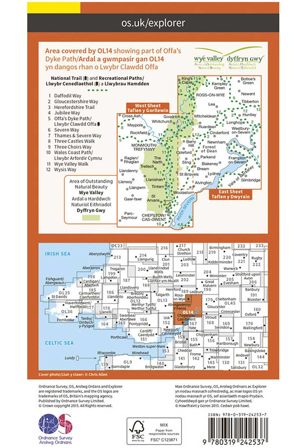 Ordnance Survey Wye Valley & Forest of Dean - OS Explorer OL14 Map