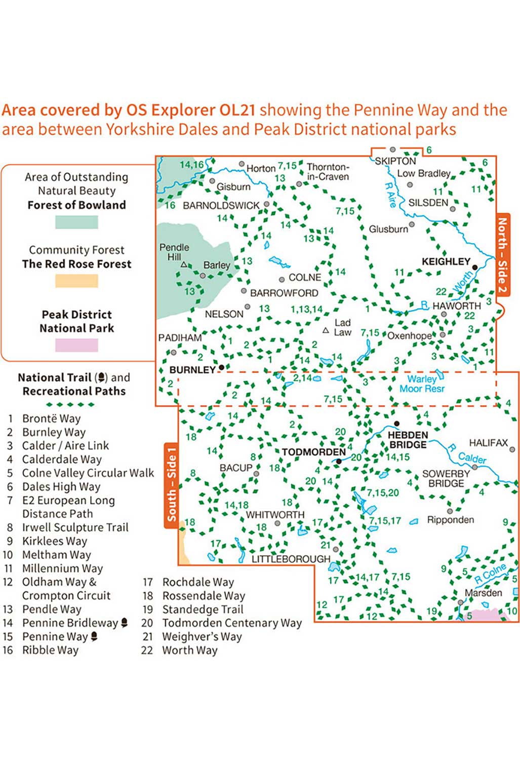 Ordnance Survey South Pennines - OS Explorer OL21 Map