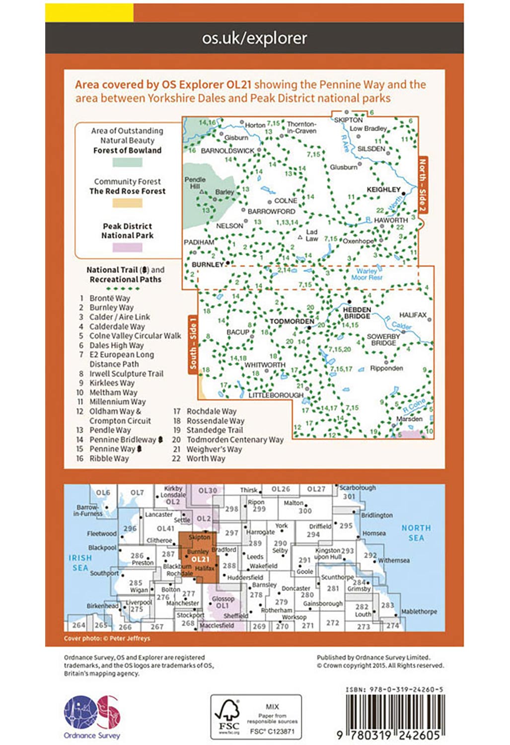 Ordnance Survey South Pennines - OS Explorer OL21 Map