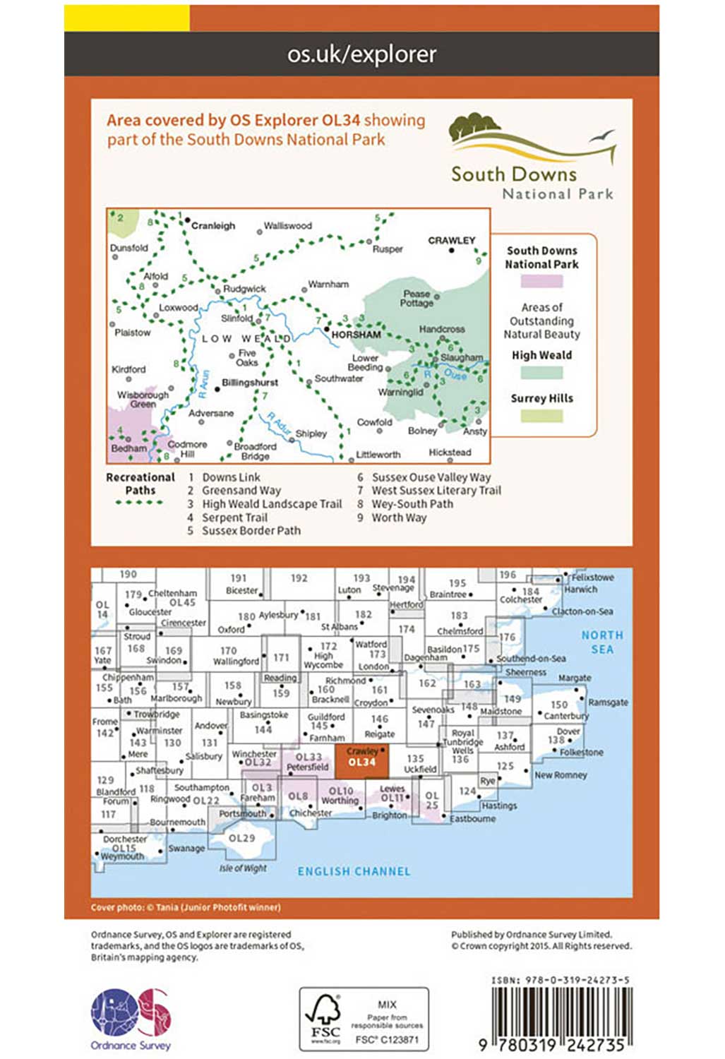 Ordnance Survey Crawley & Horsham - OS Explorer OL34 Map