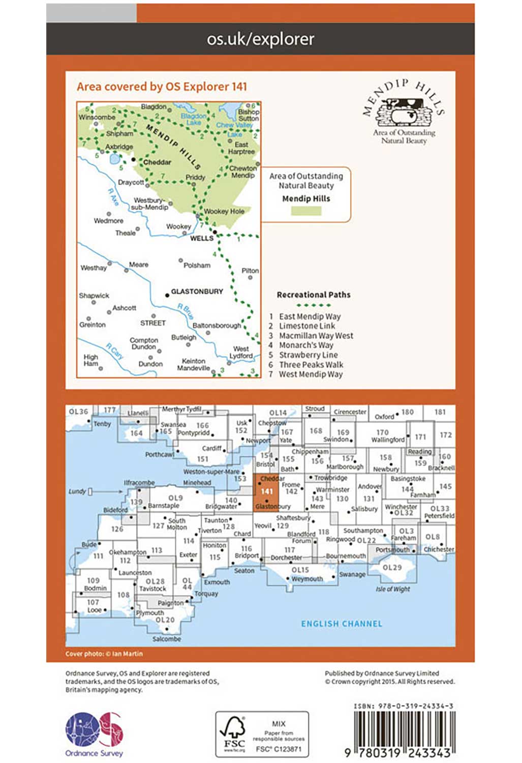 Ordnance Survey Cheddar Gorge & Mendip Hills West - OS Explorer 141 Map