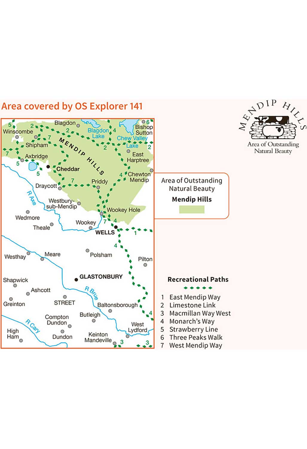 Ordnance Survey Cheddar Gorge & Mendip Hills West - OS Explorer 141 Map