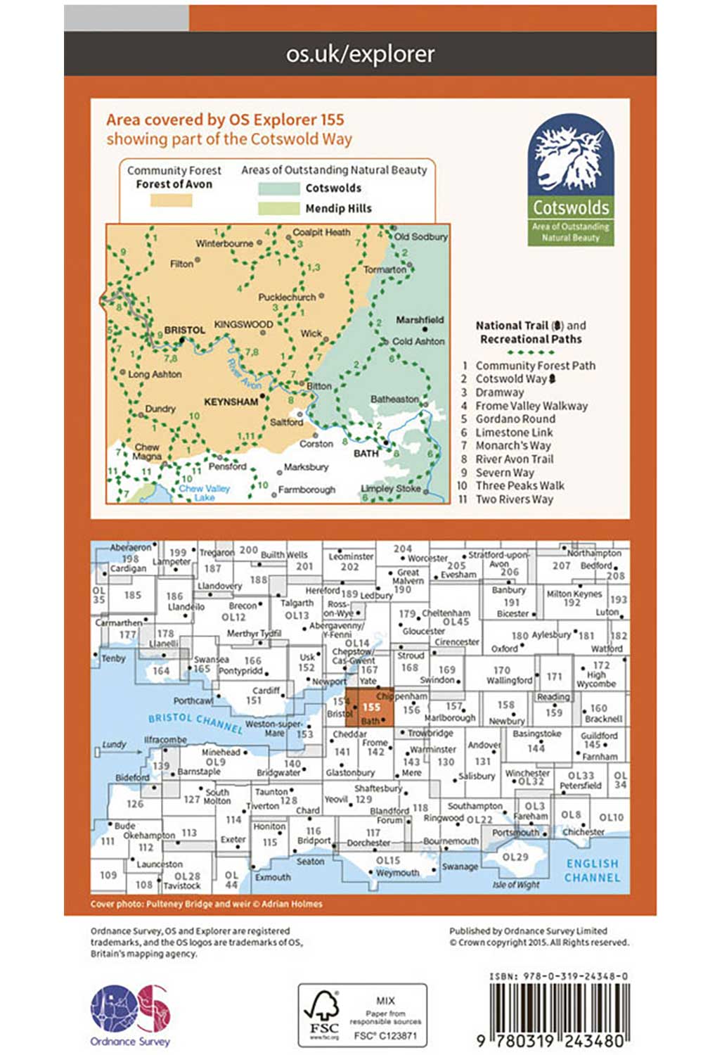 Ordnance Survey Bristol & Bath - OS Explorer 155 Map