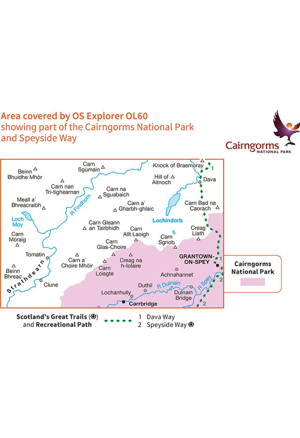 Ordnance Survey Lochindorb, Grantown-on-Spey & Carrbridge - OS Explorer Active OL60 Map