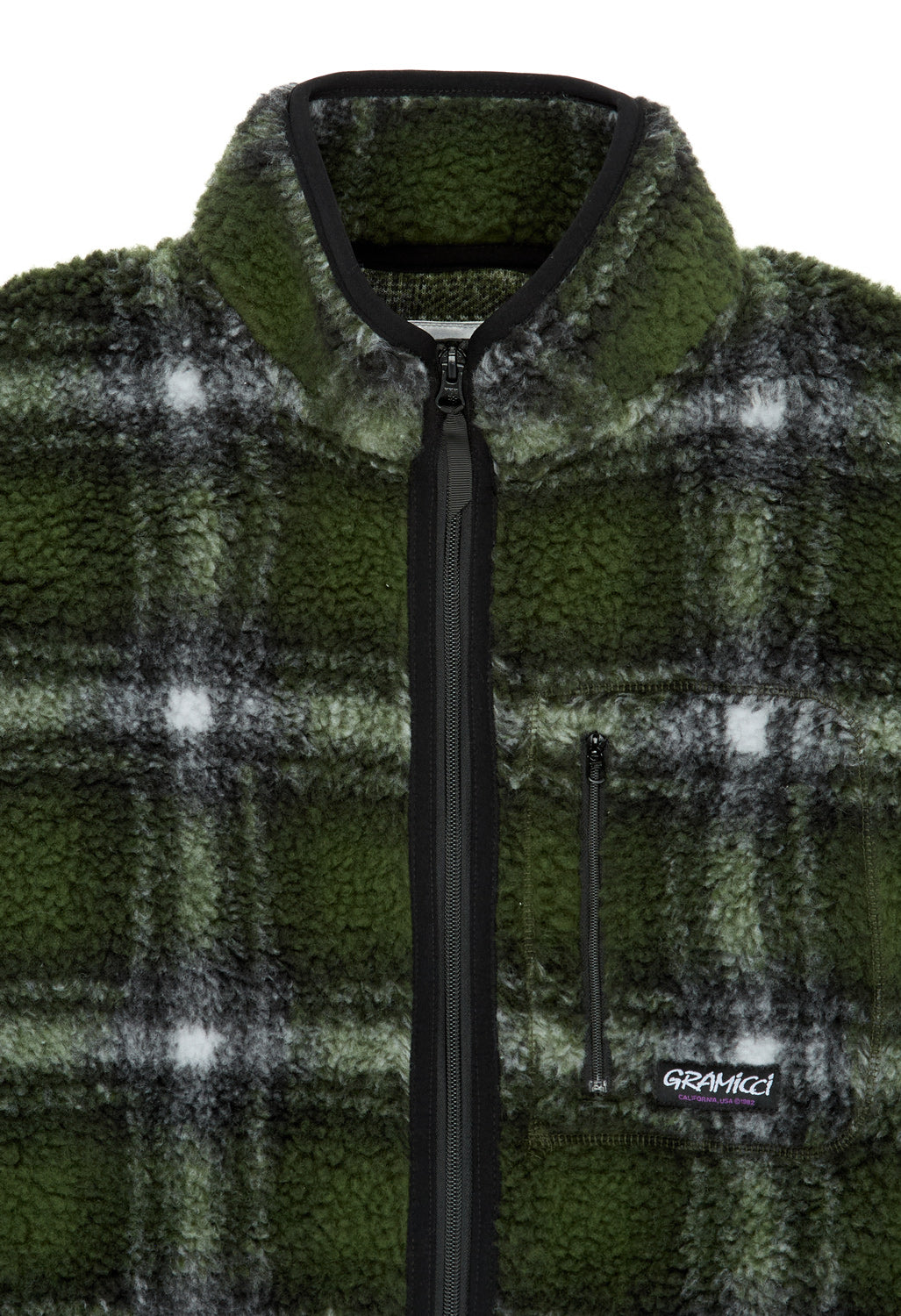 Gramicci Shadow Plaid Sherpa Jacket - Olive Shadow Plaid