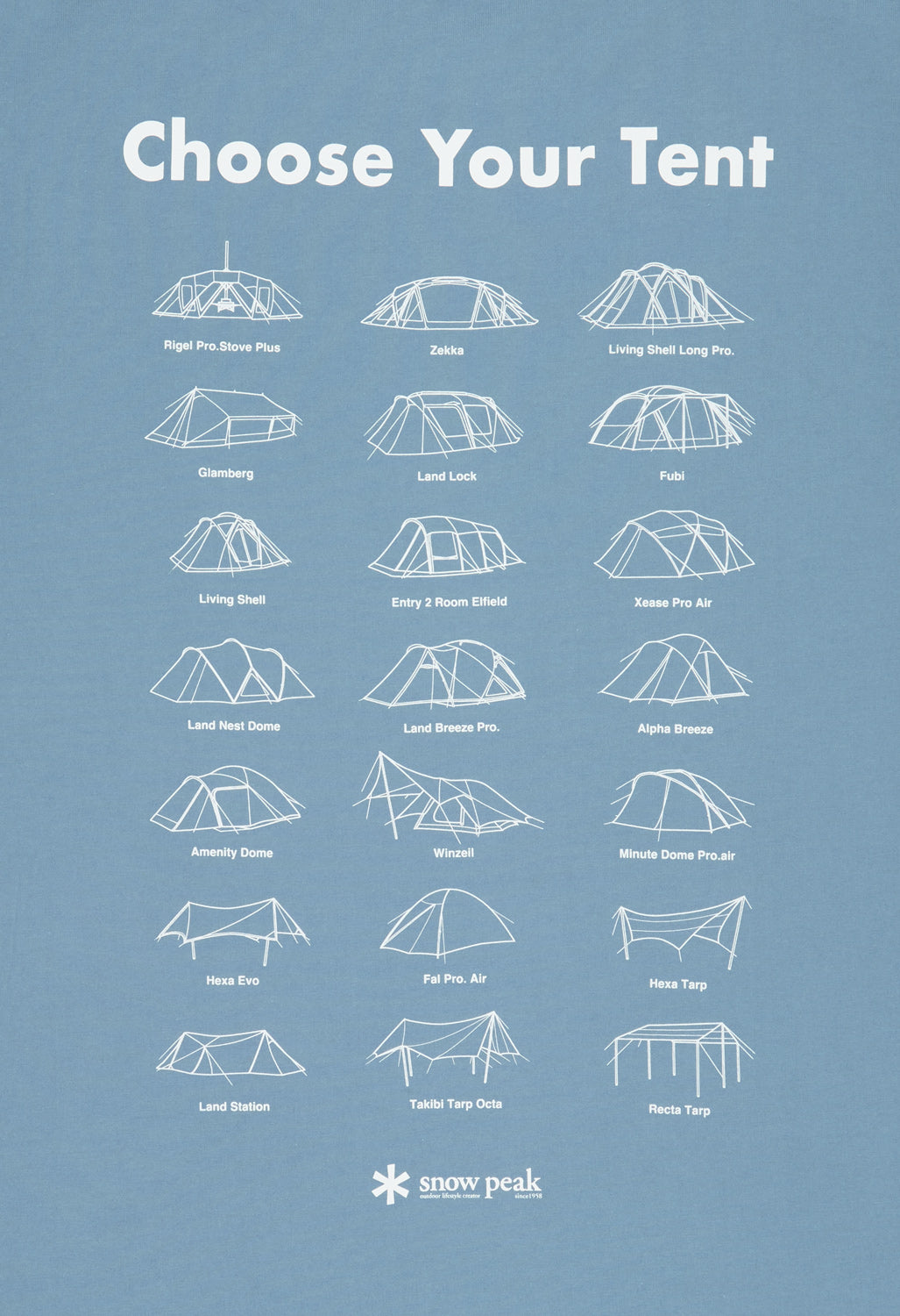 Snow Peak Choose Your Tent T-Shirt - Slate Blue