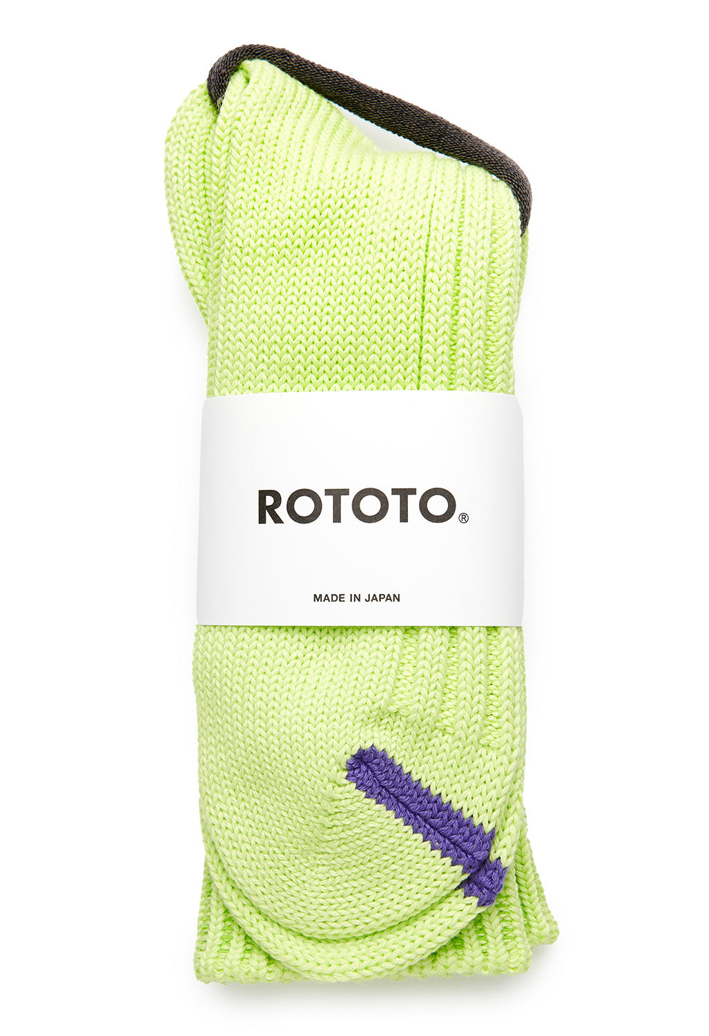 ROTOTO Chunky Ribbed Crew Socks - Lime/Purple