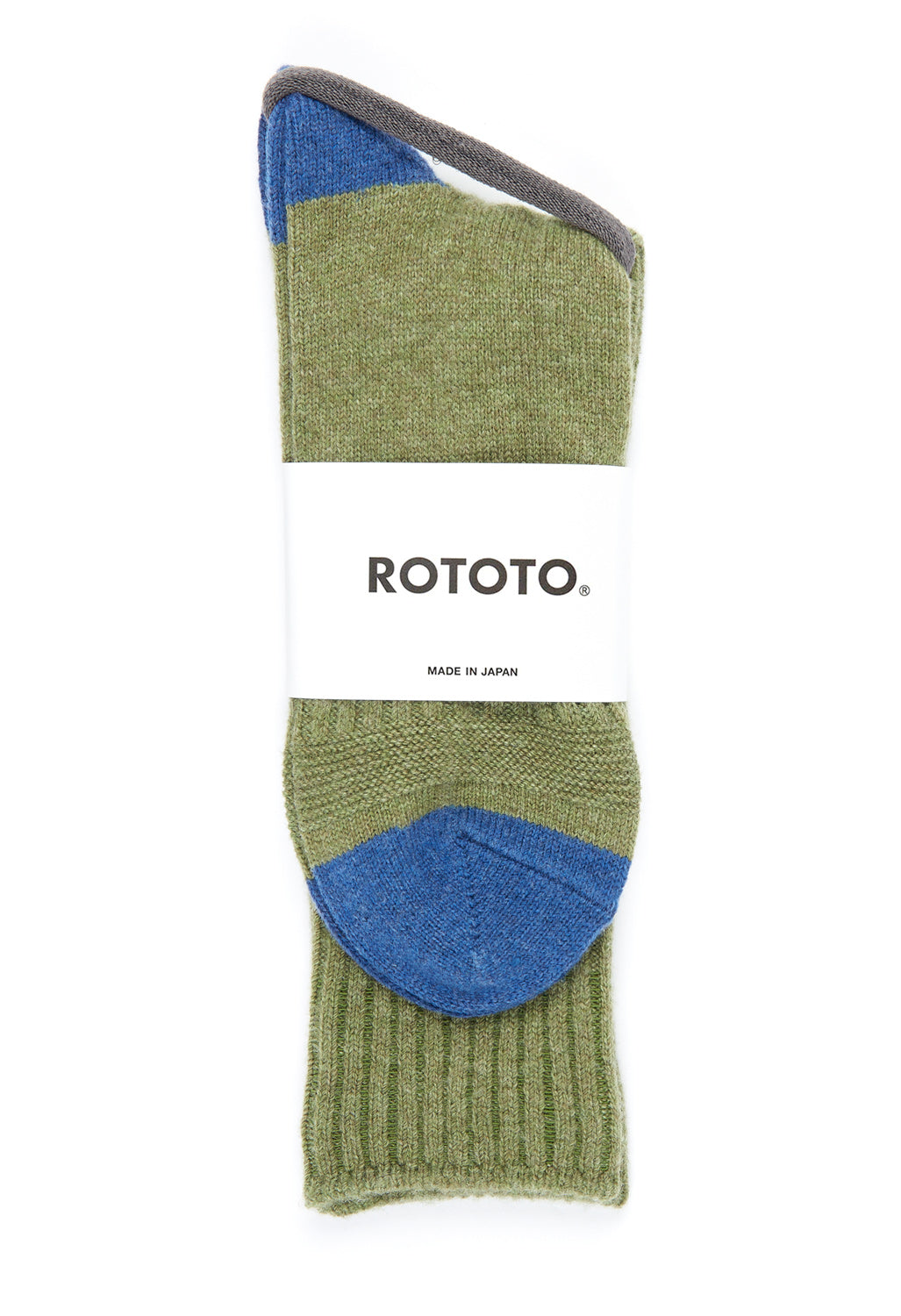 ROTOTO Guernsey Pattern Crew Socks - Mid Green / Blue