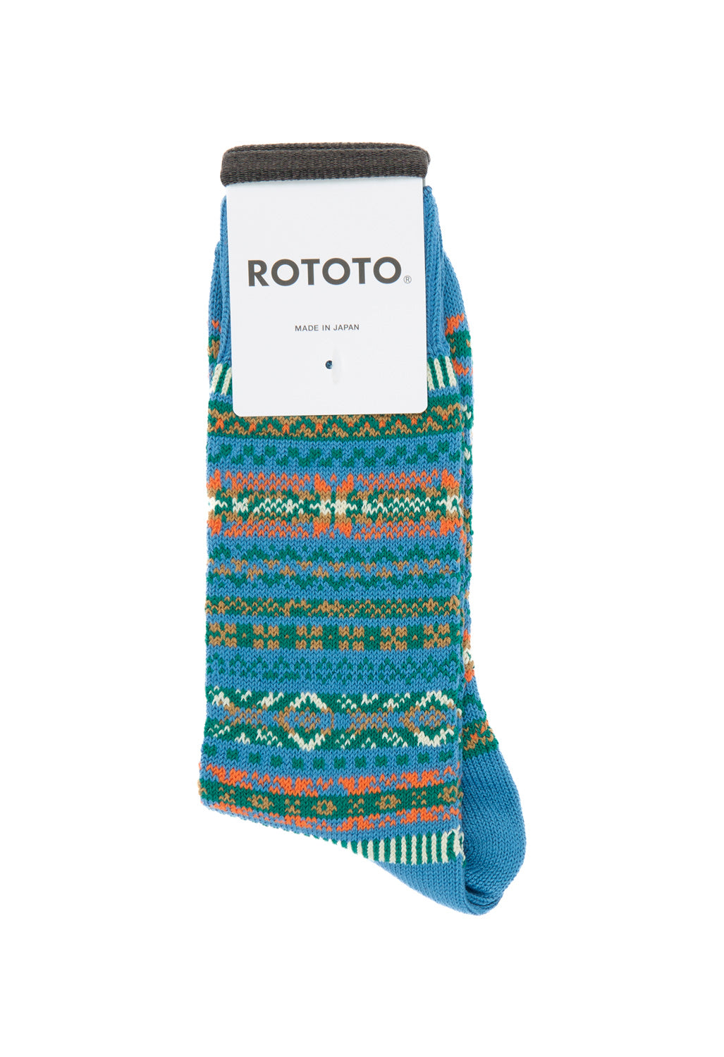 ROTOTO Fairisle Jacquard Crew Socks - Blueberry