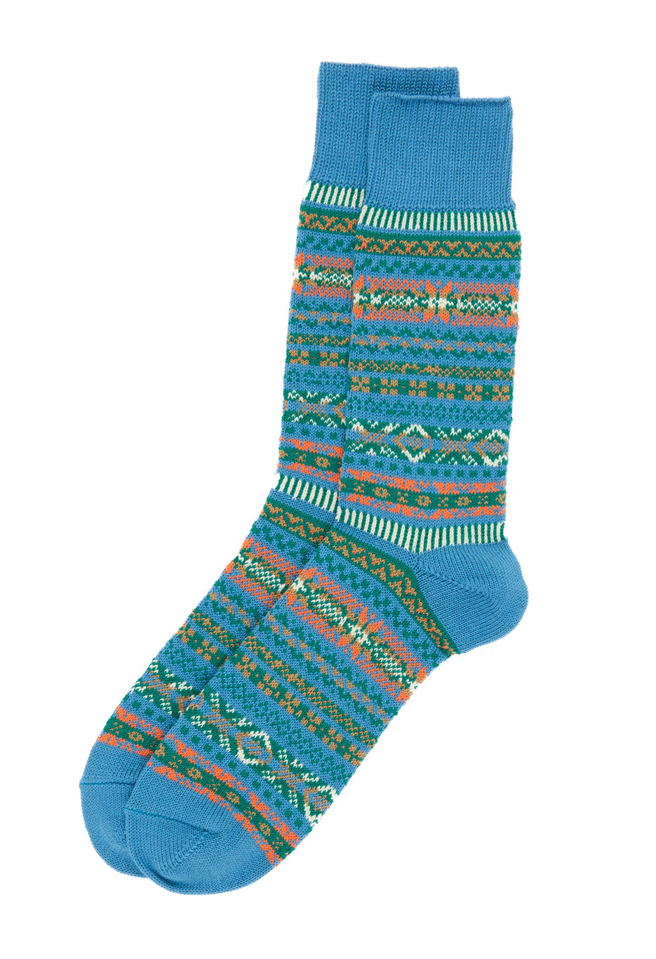 ROTOTO Fairisle Jacquard Crew Socks - Blueberry