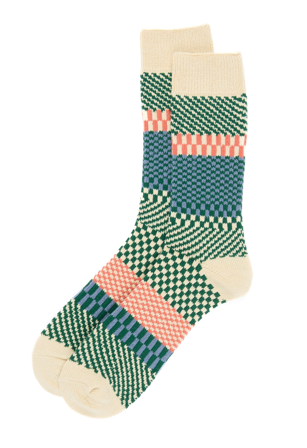 ROTOTO Check and Step Socks - Green