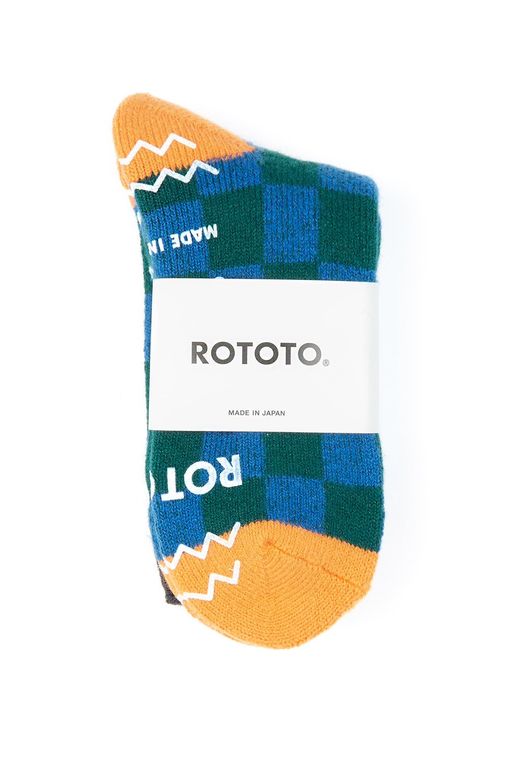 ROTOTO Pile Room Checkerboard Socks - Blue / Charcoal / Light Orange