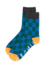 ROTOTO Pile Room Checkerboard Socks - Blue / Charcoal / Light Orange