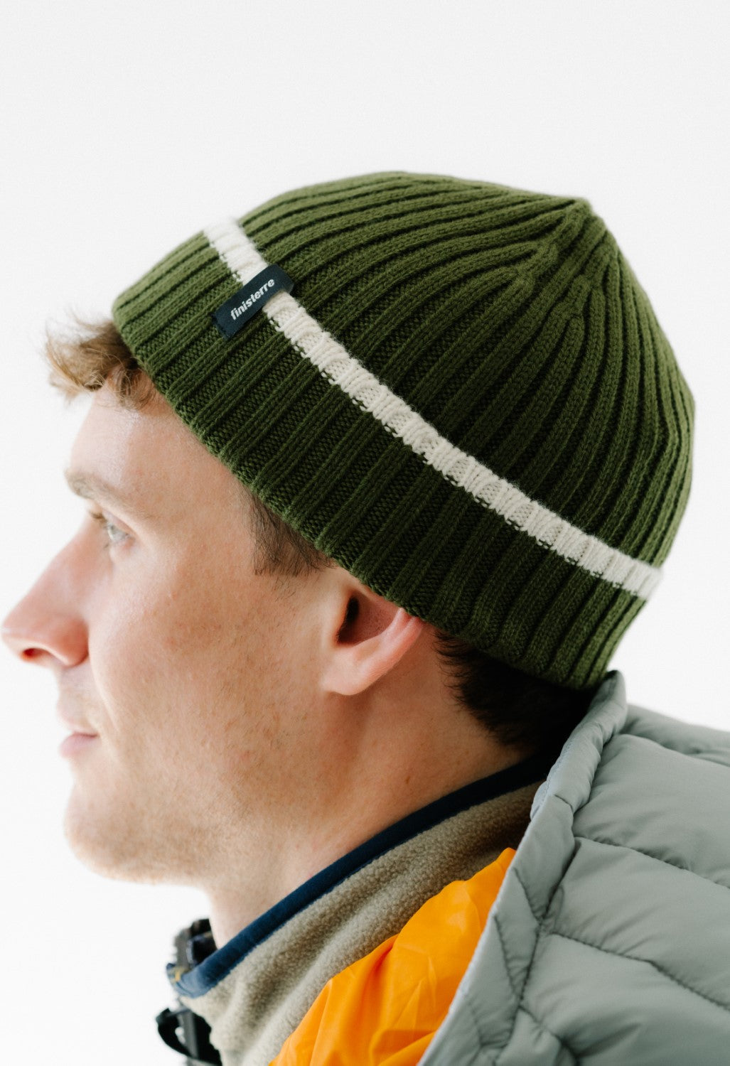 Finisterre Fisherman Tipped Beanie - Olive / Ecru