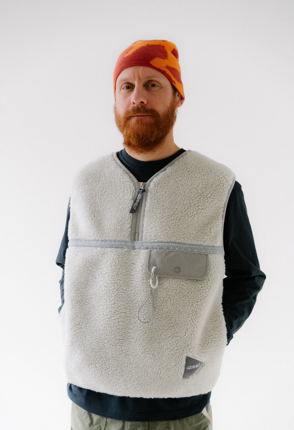 Gramicci x And Wander JQ Tape Fleece Vest - Light Gray